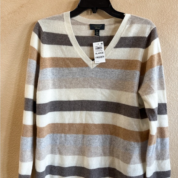 Charter Club Sweaters - Charter Club Cashmere Women’s V-Neck Stripe Sweater Size XL